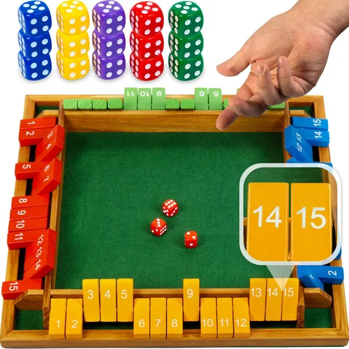 Vista 12 de Shut The Box Game Tablero de madera para 4 jugadores, juego de 14 pulgadas, 12 números para adultos y niños, ideal para noche