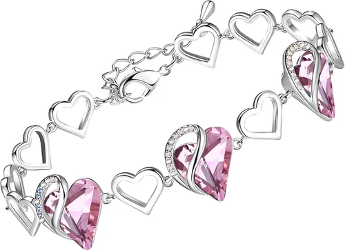 Vista 30 de Leafael Pulsera de eslabones de corazón infinito, piedra natal o piedra curativa para mujer, regalo de joyería de tono plateado para ella, cadena