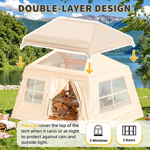 Vista 5 de YOLENY Inflatable Camping Tent for 4-6 Person, Easy Setup Portable Water-Resistant Cabin Tent with Mesh Windows & Pumps