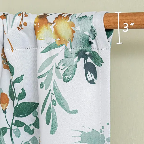 Vista 3 de MYSKY HOME Cortinas florales para puerta francesa de 40 pulgadas de largo, juego de 2 cortinas opacas de privacidad con bolsillo para barra A-verde