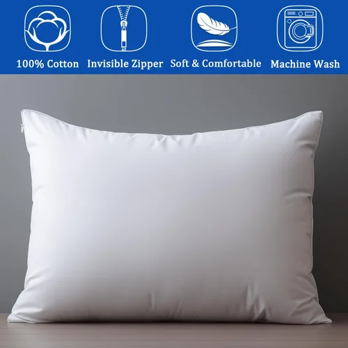 Vista 6 de Protectores de almohada con cremallera, tamaño estándar, fundas de almohada 100% algodón para cabello y piel, protector de almohada suave y cómodo