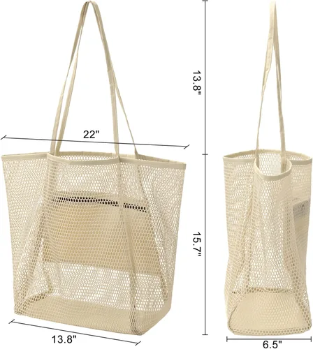 Vista 2 de Nausear Mesh Tote Beach Bag Womens Shoulder Handbag - Spacious, Durable, Breathable, Stylish, Multi-Purpose