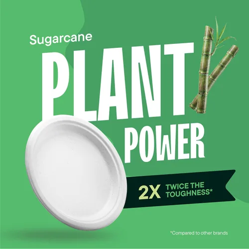 Vista 4 de Stack Man Platos de papel pequeños 100% compostables de 7 pulgadas, resistentes [paquete de 125] Platos desechables ecológicos de bagazo blanco