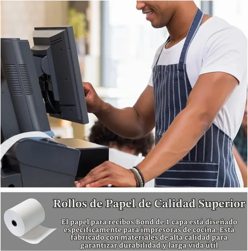 Vista 3 de BAM POS Rollos de papel de recibo de 3" x 150' 1 capa Bond (No Térmico) para impresoras de impacto de cocina TMU200, SRP275 Star SP700 – Adecuado