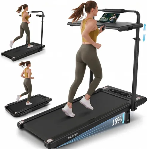 Vista 19 de ANCHEER Cinta de correr con inclinación del 12%/15%, almohadilla plegable con barra de asa, capacidad de 320-450 libras debajo del escritorio