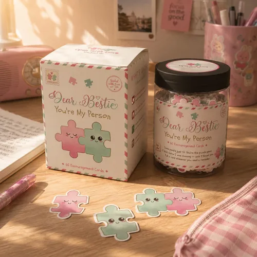 Vista 6 de Tarro de afirmación Bestie: 60 tarjetas de rompecabezas, regalo de amistad para mujeres, regalo de cumpleaños para mejor amiga para ella, tarro