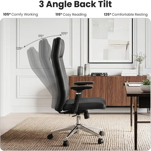 Vista 4 de EUREKA ERGONOMIC Eris - Silla de escritorio de cuero con respaldo alto, silla ejecutiva para computadora con reposabrazos ajustables 4D