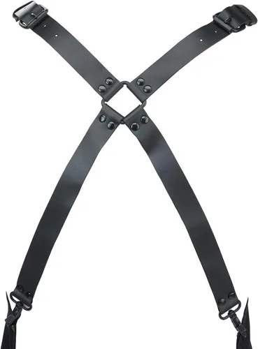 Vista 3 de Mercer Culinary Metro Edge Renegade - Delantal con peto, color negro y correas de cuero marrón