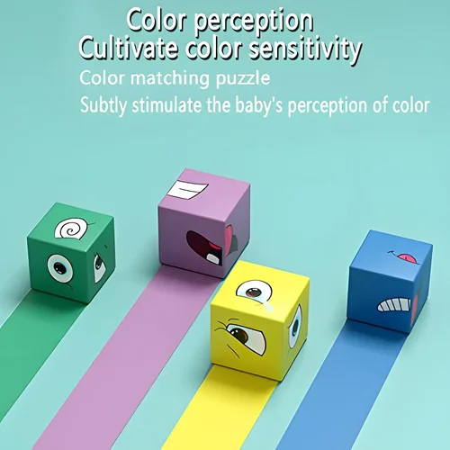 Vista 2 de Cubos de madera, IQ Puzzle, Building Cube Express Toy Faces, Magic Face Building Block Puzzle de madera Montessori Toy