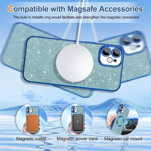 Vista 78 de Hython para iPhone 15 Plus Funda con chispas brillantes, Fundas transparentes magnéticas con protector de lente de cámara [Compatible con MagSafe]