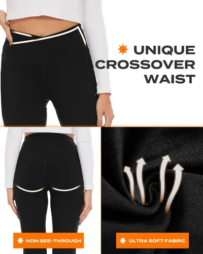 Vista 130 de TNNZEET Leggings acampanados negros para mujer, pantalones de yoga cruzados con bolsillos, corte de bota, leggings acampanados