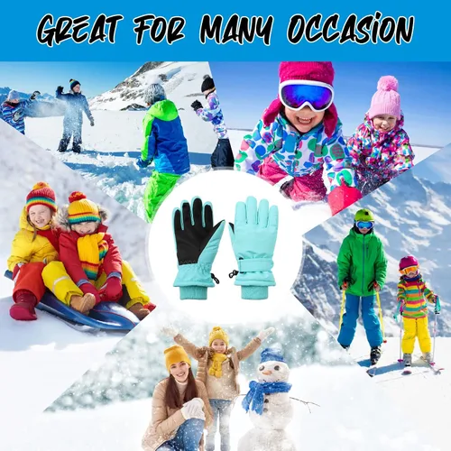 Vista 5 de JANGANNSA Guantes de esquí de invierno para niños y niñas, guantes de nieve para clima frío, guantes de esquí y snowboard impermeables con forro