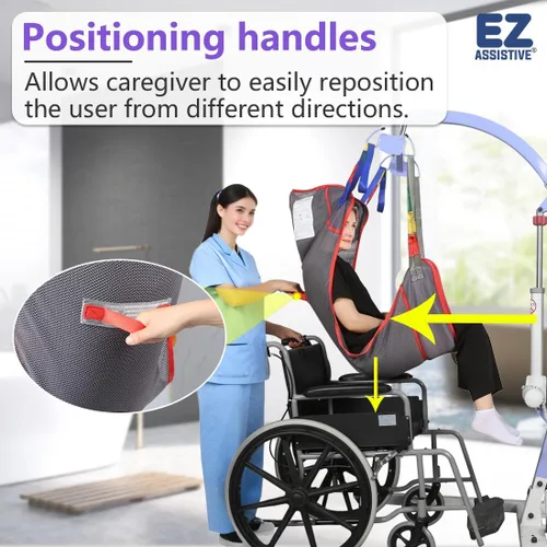 Vista 4 de EZ Assistive Eslinga universal de elevación de pacientes de cuerpo completo para elevación o traslado de pacientes, honda de elevación con tela