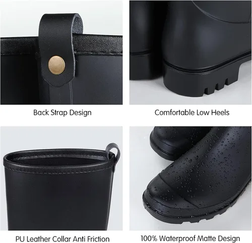 Vista 3 de Litfun Botas de lluvia de media pantorrilla para mujer, impermeables, ligeras, para jardín