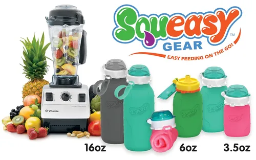 Vista 9 de Aqua 3.5 oz Squeasy Snacker - Bolsa de comida reutilizable de silicona a prueba de derrames - para alimentos blandos y líquidos - Agua, salsa