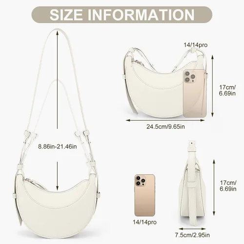 Vista 6 de Bolsa de sillín para mujer, bolso de hombro Crescent, bolso cruzado de moda, bolso Hobo