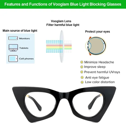 Vista 3 de VOOGLAM Lentes de bloqueo de luz azul de ojo de gato para mujer, antifatiga ocular con marco elegante