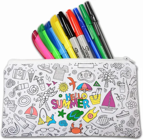 Vista 4 de VHALE Paquete de 2 fundas para lápices para colorear y bolígrafos, bolsa de papelería con cremallera, artes y manualidades para el aula, juguetes