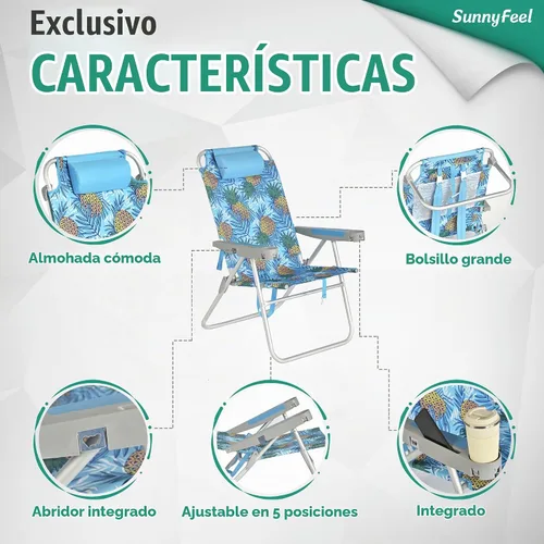 Vista 6 de SUNNYFEEL Silla de playa alta para adultos, sillas plegables de asiento Azul