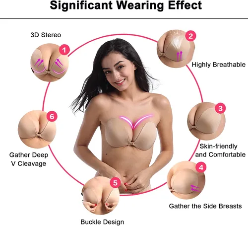 Vista 3 de Sujetador adhesivo, sujetador adhesivo de silicona con hebilla, sujetadores adhesivos para mujeres para levantar el pecho grande.
