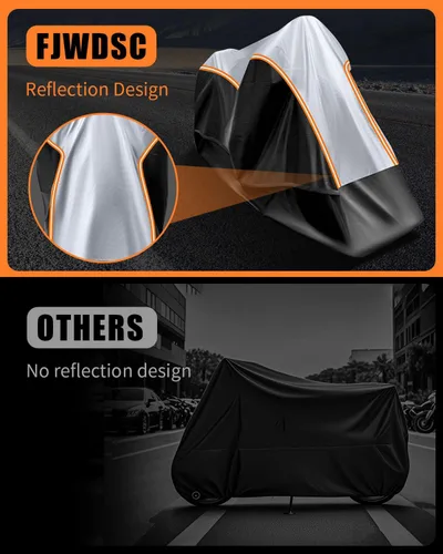 Vista 7 de Funda para motocicleta totalmente cerrada, impermeable, para almacenamiento en interiores y exteriores, resistente con tiras reflectantes, se adapta