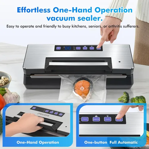 Vista 5 de Sellador al vacío: potente sellador al vacío de 95 kPa para alimentos con almacenamiento de bolsa de corte integrado, temporizador digital de mango