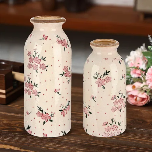 Vista 9 de 2 piezas de jarrones pequeños de cerámica, jarrones rústicos de granja, jarrones boho, decoración del hogar para tu cocina, dormitorio, oficina