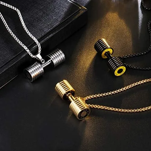 Vista 4 de Collar con colgante de barra para hombre, gimnasio, fitness, gimnasio, cadena con colgante para hombres y niños, incluye cadenas de 23.7 pulgadas
