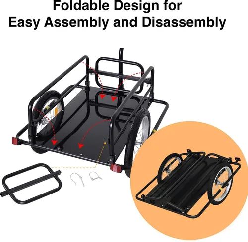 Vista 8 de Remolque de carga plegable para bicicleta con enganche universal, capacidad de 110 libras, remolque de bicicleta con ruedas y reflectores de 16