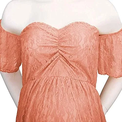 Vista 2 de Sicily Vestido de maternidad largo con hombros descubiertos de encaje para mujer Plus fotografía