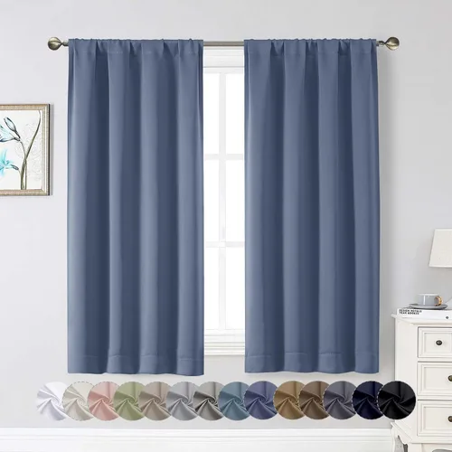 Vista 57 de Cortinas opacas para dormitorio, sala de estar, juego de 2 paneles de 54 pulgadas de largo, cortinas de oscurecimiento de habitación con aislamiento