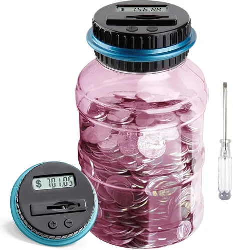 Vista 10 de Alcancía Grande para Adultos y Niños, Vcertcpl Banco Digital Contador de Monedas con Capacidad de 1.8L, Excelente Alcancía Frasco de Dinero