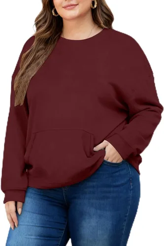 Vista 17 de Sudaderas de talla grande para mujer, sudadera casual de manga larga, color liso, cuello redondo, talla L-6XL