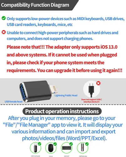Vista 2 de Adaptador OTG para iPhone Lightning macho a USB hembra Dongle Convertidor (paquete de 3) para Apple 14 13 12 11 Pro Max Xr X Xs Se 7 8Plus iPad Air