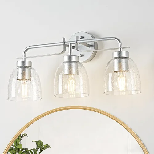 Vista 21 de Luces de tocador modernas de mediados de siglo de 16 pulgadas, lámpara dorada de 2 luces con pantallas de campana blancas esmeriladas, aplique