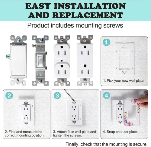 Vista 5 de Cubiertas decorativas para interruptor de luz, diseño floral clásico, placa de pared sin tornillos, placa de pared eléctrica de salida dúplex de una