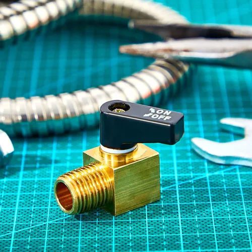 Vista 9 de Válvula de compresor de aire Tondiamo, válvula de drenaje de tanque de aire de bola de metal mini tipo de latón, 1/4 pulgada NPT macho x NPT hembra
