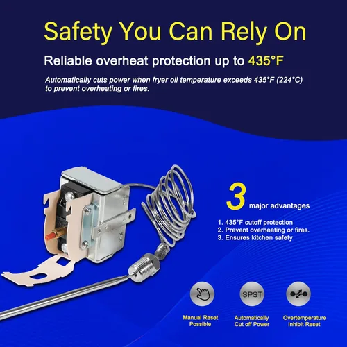 Vista 2 de Interruptor de límite alto PP10084 de repuesto para freidora Pitco – Corte de temperatura de seguridad de 435 °F, apto para los modelos de freidora