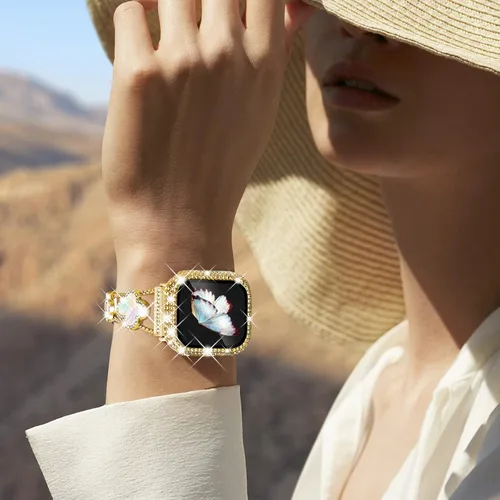 Vista 7 de Surace - Correa compatible con Apple Watch de 1.50 pulgadas para mujer, correa de metal con diamantes de imitación y circón en acero inoxidable