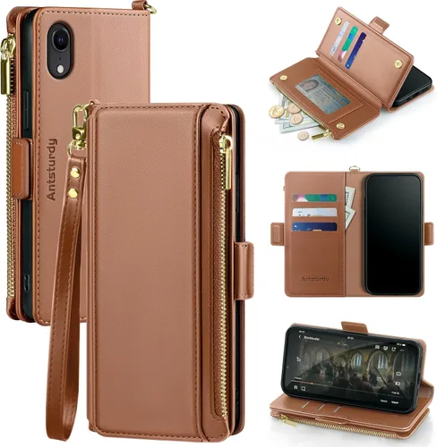 Vista 9 de Antsturdy Funda compatible con iPhone XR tipo cartera para mujer, bloqueo RFID, de piel sintética, funda cruzada para teléfono, con cremallera