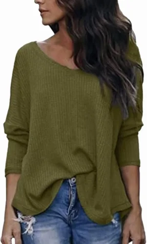 Vista 2 de Camisa de manga larga para mujer, casual, cuello en V, color sólido, blusa casual para mujer