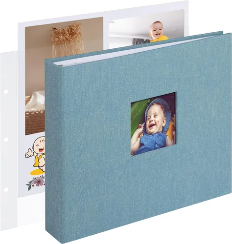 Vista 18 de 1DOT2 8x8 DIY pequeño álbum de recortes con 3 anillas, álbum de fotos con diario, con 30 fundas de plástico, 60 páginas y cubierta de tela