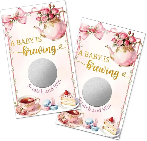 Vista 7 de TOUNER Juego de 50 piezas de A Little Pearl is On The Way Silver Scratch Off, revelar diseño de perlas, boletos de rifa temática de baby shower