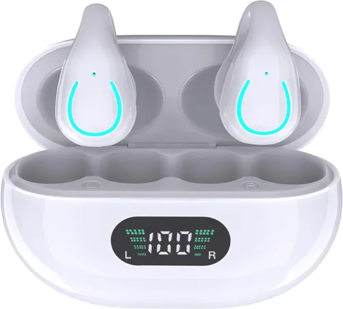Vista 6 de Obbug Auriculares inalámbricos Bluetooth 5.3 con clip, 80 horas de reproducción con estuche de carga, IPX4 impermeables para correr, caminar, Negro
