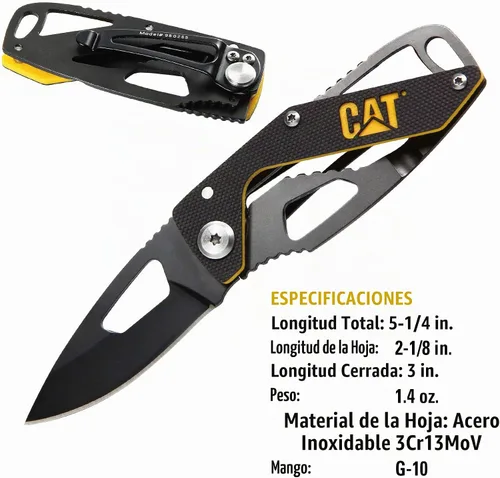 Vista 3 de CAT Cuchillo plegable de esqueleto, mango G10, hoja de acero inoxidable 3Cr13MoV, Liner-Lock, EDC cuchillo de campamento al aire libre