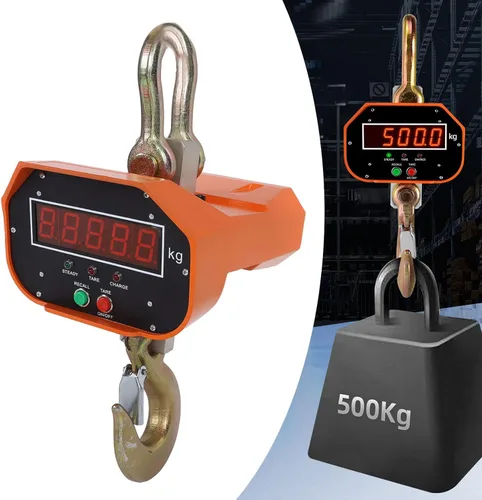 Vista 2 de Báscula industrial para grúa, 6,613.9 lbs, 6600 libras, báscula colgante con pantalla digital industrial resistente con control remoto, gancho