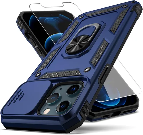 Vista 9 de Funda para iPhone 12 Pro Max, con cubierta para lente de cámara, protector de pantalla HD, [grado militar] anillo de montaje en coche con soporte