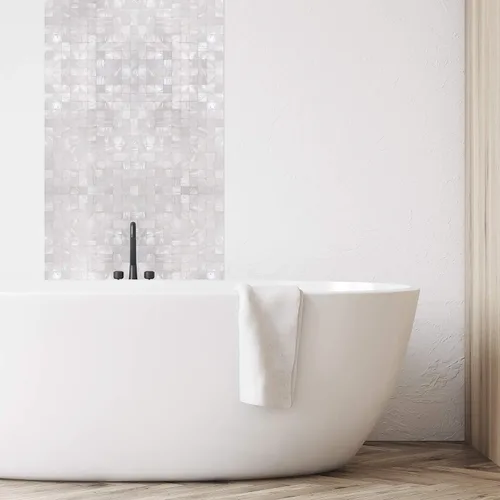 Vista 5 de KASARO - Calcomanías de pared, adhesivo despegable de mosaicos para salpicadero dormitorio baño, madreperla, 12 x 12 pulgadas