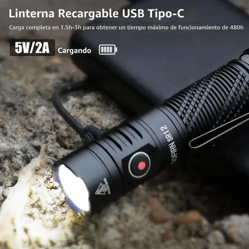 Vista 5 de Linterna de bolsillo recargable con luz LED – Sofirn SR12 pequeñas linternas potentes, luz EDC brillante, linterna magnética de 1300 pies de largo
