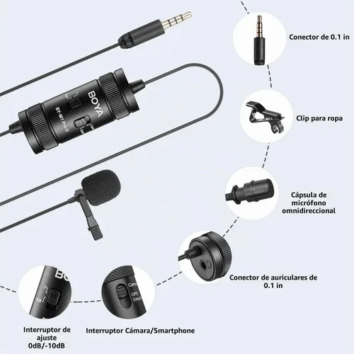Vista 6 de BOYA Micrófono de solapa Lavalier - Sin batería, by-M1 Pro ll Omnidireccional Micrófono de condensador para iPhone Cámara Android PC Windows